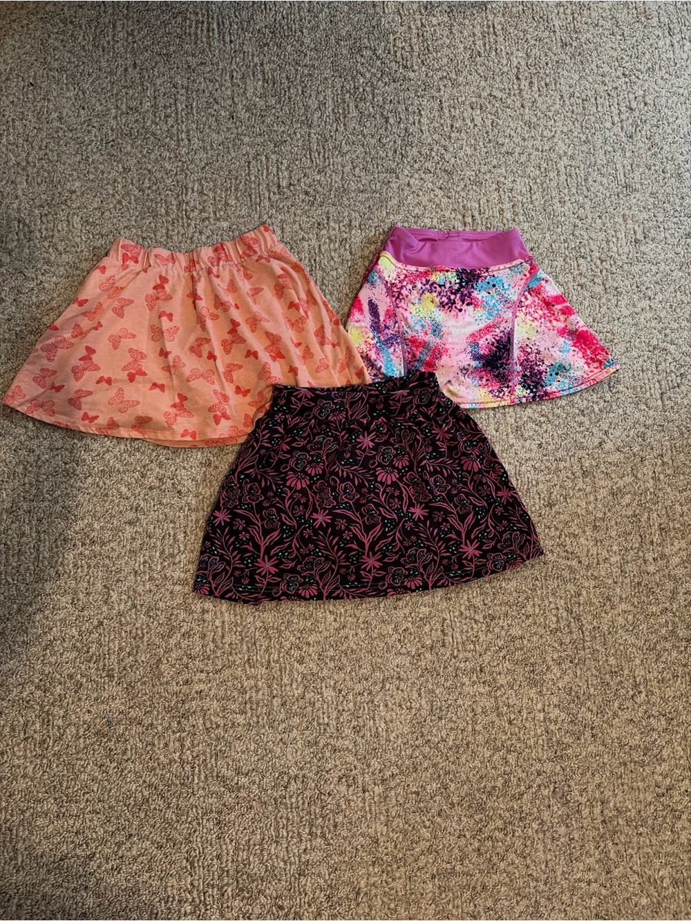 Girls 3-Pack Skirt Set — Peach Butterfly, Multicolor Splash, Black & Pink Floral
